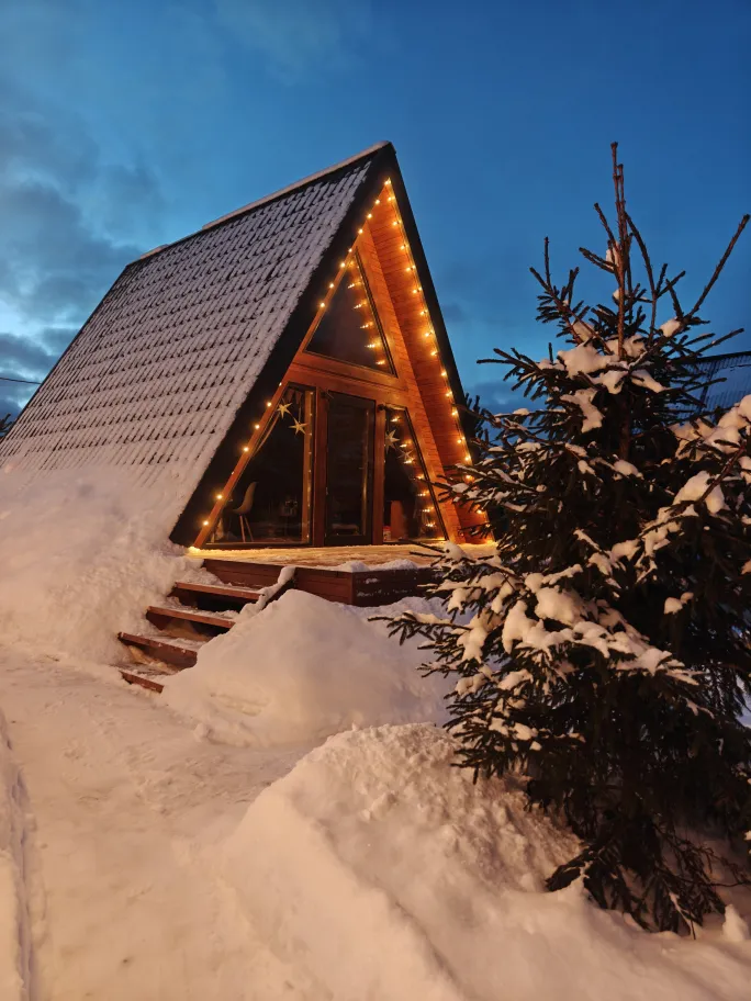 Aframe с купелью и баней, с видом на лес